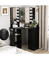 Corner Vanity Desk Cosmetic Vanity Station with Led Mirror,& Power Outlets