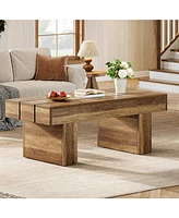 Tribesigns Rectangle Coffee Table, 47.24" Farmhouse Center Table with Slat Tabletop & Thick Base, Rustic Wooden Cocktail Tea Table for Living Room Apa