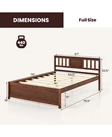 Wooden Platform Bed with Headboard and Slat Support