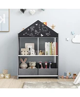 Playhouse Kids Bookshelf with Chalkboard and Whiteboard for Fun Interactive Storage Learning