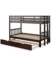 Pull-Out Bunk Bed with Trundle and Wooden Ladder for Space-Saving Extra Sleeping Space