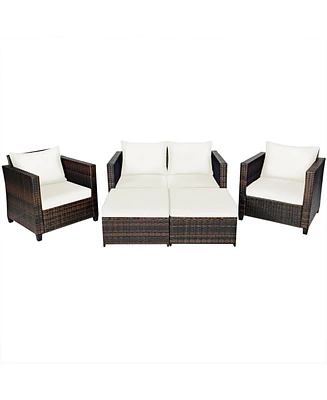 5 Pieces Patio Cushioned Rattan Furniture Set