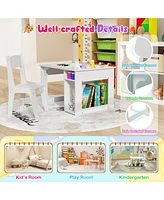 Kids Art Table and Chair Set Toddler Craft Drawing Desk-White