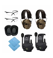 Walker's Razor Slim Electronic Shooting Hearing Protection Muff, Distressed Flag Bundle with Walkie-Talkie Attachments Gel Filled Earpad Shooting Glas