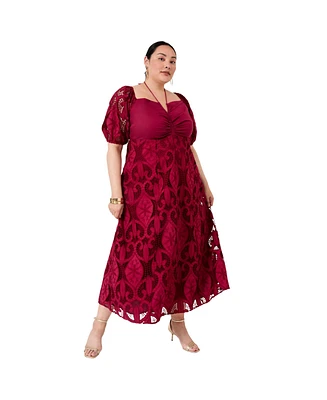 June + Vie Plus Eyelet Puff Sleeve Peasant Dress