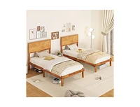 Bed Frame with Built-In Headboard and Storage Compartments