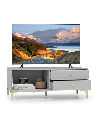 Modern Tv Stand for 55" TVs with Drop Down Door Cabinet 2 Storage Drawers