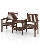 Outdoor Loveseat with 2-Tier Side Table and Umbrella Hole for Comfortable Versatile Patio Seating