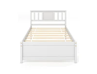 Wooden Platform Bed with Headboard Wood Slat Support