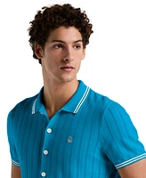 Original Penguin Men's Slim-Fit Drop Needle Button Front Short Sleeve Sweater Polo Shirt