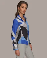 Donna Karan New York Women's V-Hem Collared Blouse, Regular & Petite Sizes