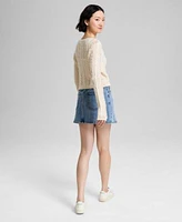 Now This Pointelle Cardigan Denim Mini Skirt
