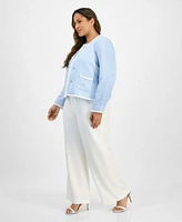 Tahari Asl Plus Size Textured Blazer U Neck Tank Top Wide Leg Pants