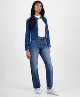 Hugo Women's Cropped Mandarin-Collar Denim Jacket