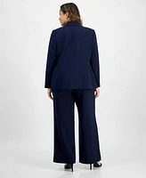Tahari Asl Plus Size Single Button Crepe Blazer Wide Leg Pants