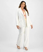 Tahari Asl Plus Size Peak Lapel Blazer Floral Tie Neck Blouse Mid Rise Pants