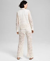 Now This Womens Crochet Woven Blouse Pants Exclusively At Macys