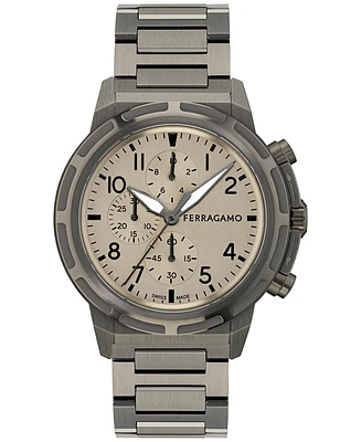 Ferragamo Men's Swiss Chronograph Sport Gunmetal Ion Plated Bracelet Watch 44mm