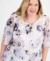 Alex Evenings Plus Tiered Floral Chiffon Top