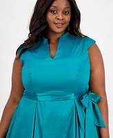 Alex Evenings Plus V-Neck Sleeveless Taffeta Dress