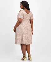 Alex Evenings Plus V-Neck A-Line Sequin Dress