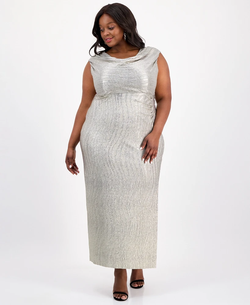 Connected Plus Cowlneck Sleeveless Long Dress
