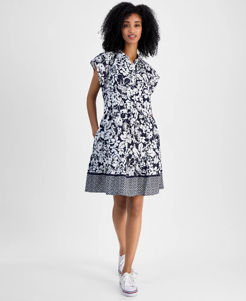 Tommy Hilfiger Women's Floral-Print Linen-Blend Shirt Dress
