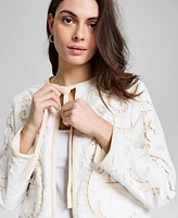 And Now This Women's Open Ladder-Trim Tie-Neck Jacket