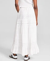 And Now This Women's Embroidered Cotton Lace-Trim Tiered Maxi Skirt, Exclusively at Macy's