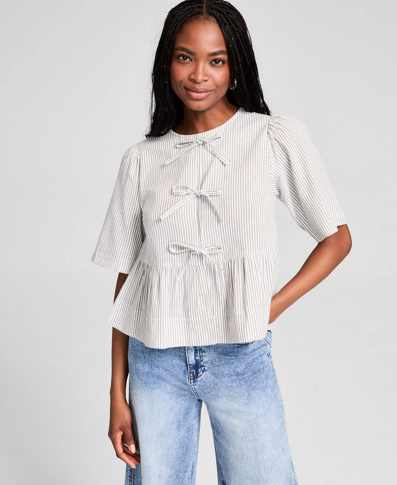 And Now This Women's Cotton Tie-Front Peplum Top, Exclusively at Macy's