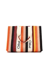 Pre-Owned Chloe Large Woody Tote Striped Linen