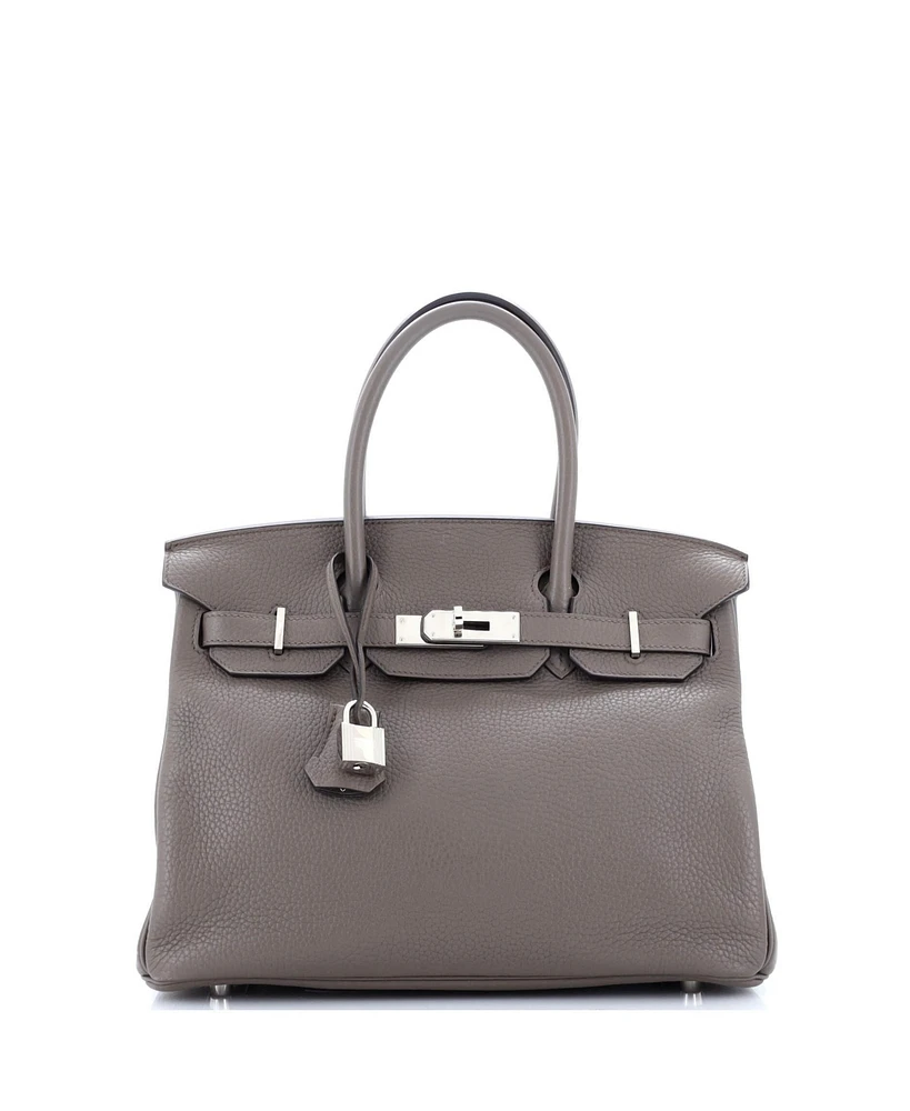 Pre-Owned HERMES Birkin 30 Handbag Grey Clemence with Palladium Hardware