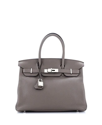 Pre-Owned HERMES Birkin 30 Handbag Grey Clemence with Palladium Hardware