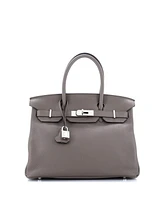 Pre-Owned HERMES Birkin 30 Handbag Grey Clemence with Palladium Hardware