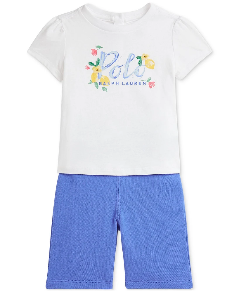 Polo Ralph Lauren Baby Girls Floral Logo Tee & Pant Set