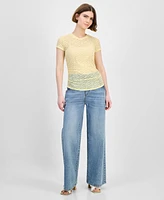 Bar Iii Women's Lace Short-Sleeve Crewneck Tee, Exclusively at Macy's