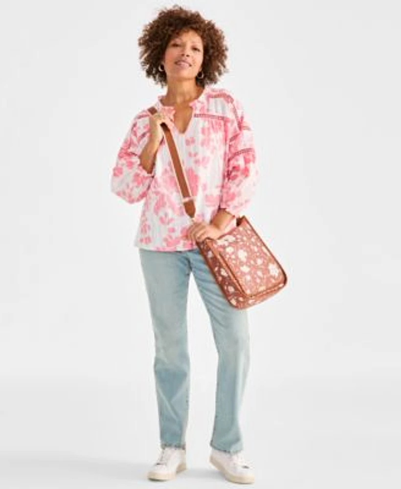 Style Co Floral Print Top Straight Jeans Sneakers Crossbody Bag Exclusively At Macys