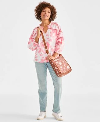 Style Co Floral Print Top Straight Jeans Sneakers Crossbody Bag Exclusively At Macys
