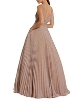 Women's Shimmering Georgette Pleated Sleeveless Gown