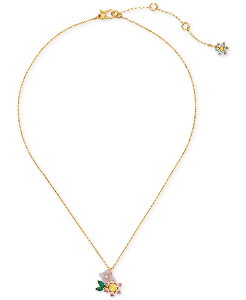 Kate Spade New York Bursting Blooms Gold-Tone Crystal Pendant Necklace, 16" + 3" extender