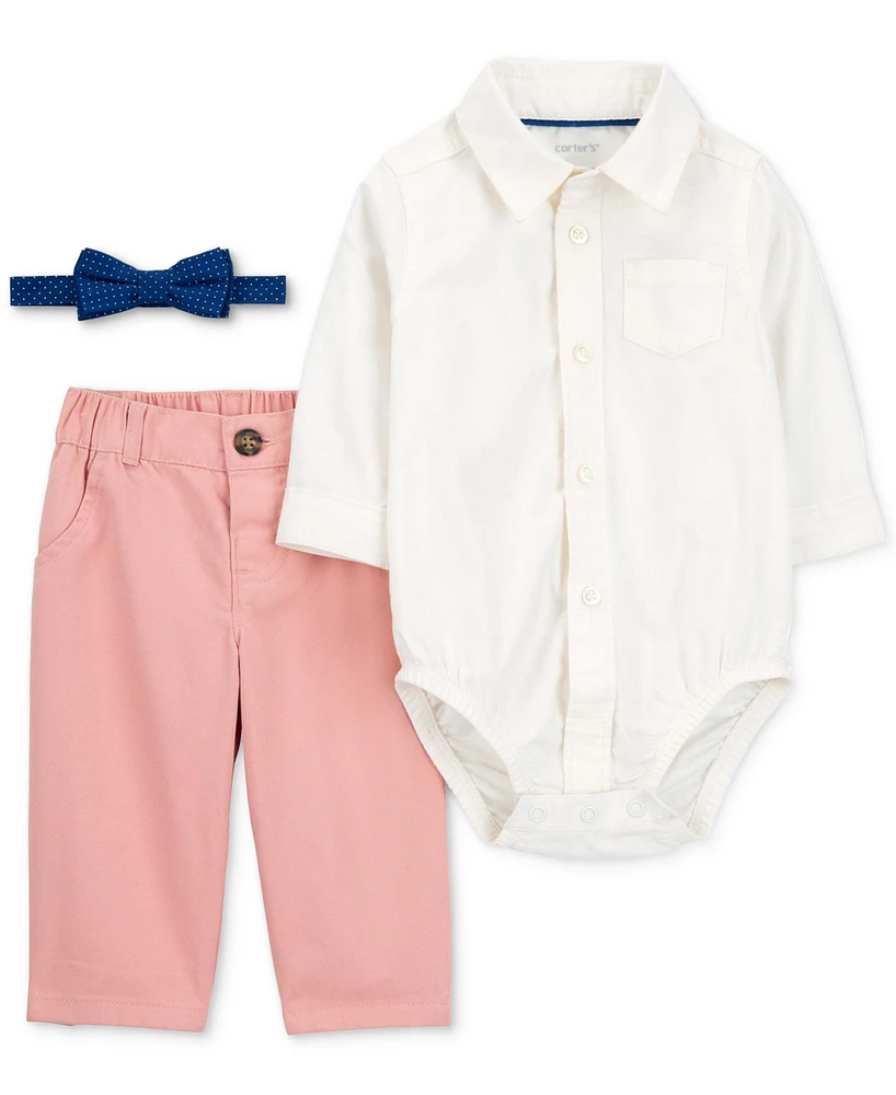 Carter's Baby Boys 3-Pc. Cotton Bow Tie, Bodysuit & Pants Set