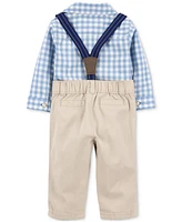 Carter's Baby Boys 3-Pc. Cotton Gingham Bodysuit, Pants & Suspenders Set