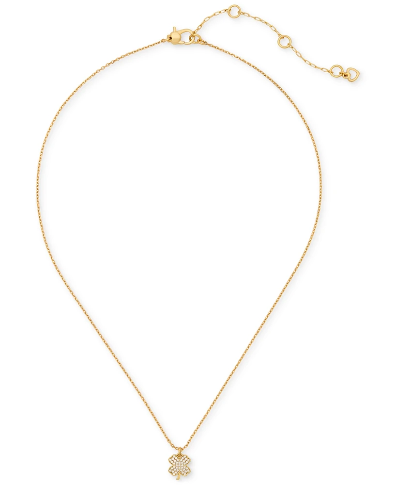 Kate Spade New York Lucky Charm Gold-Tone Pave Crystal Clover Pendant Necklace, 16" + 3" extender