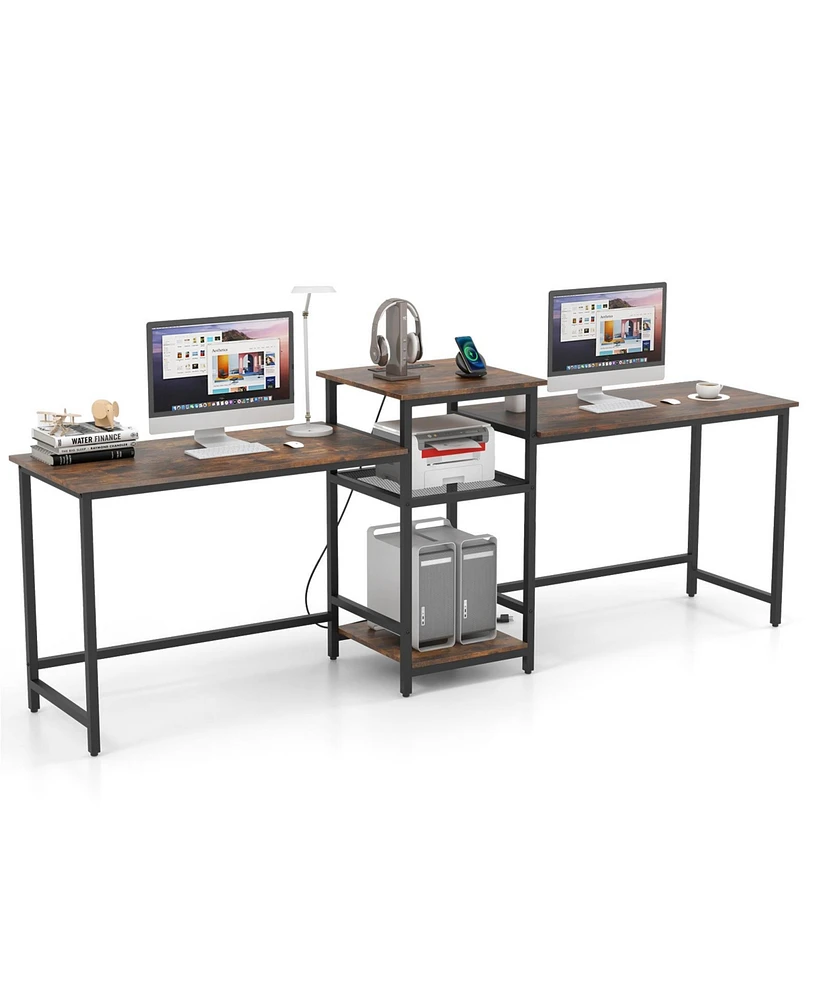 2-Person Computer Desk with Power Outlet and Printer Stand for Shared or Home Office Use
