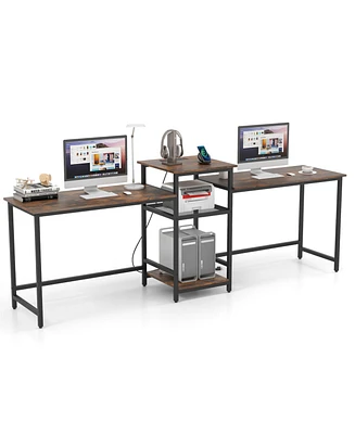 2-Person Computer Desk with Power Outlet and Printer Stand for Shared or Home Office Use