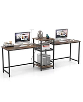 2-Person Computer Desk with Power Outlet and Printer Stand for Shared or Home Office Use
