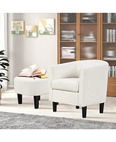 Upholstered Teddy Velvet Club Barrel Chair with Ottoman with Footrest