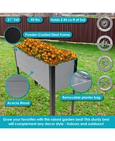 Acacia Wood Raised Garden Bed with Legs - 31-Inch H Powder-Coated Steel Frame Removable Planter Bag