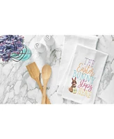 The Easter Bunny Stops Here" Spring Rabbit Embroidered Cotton Flour Sack Kitchen Dishtowel