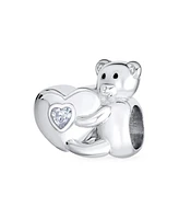 Bling Jewelry Valentine Heart Teddy Bear Cz Charm Bead for Tween Daughter Sterling Silver Bracelet